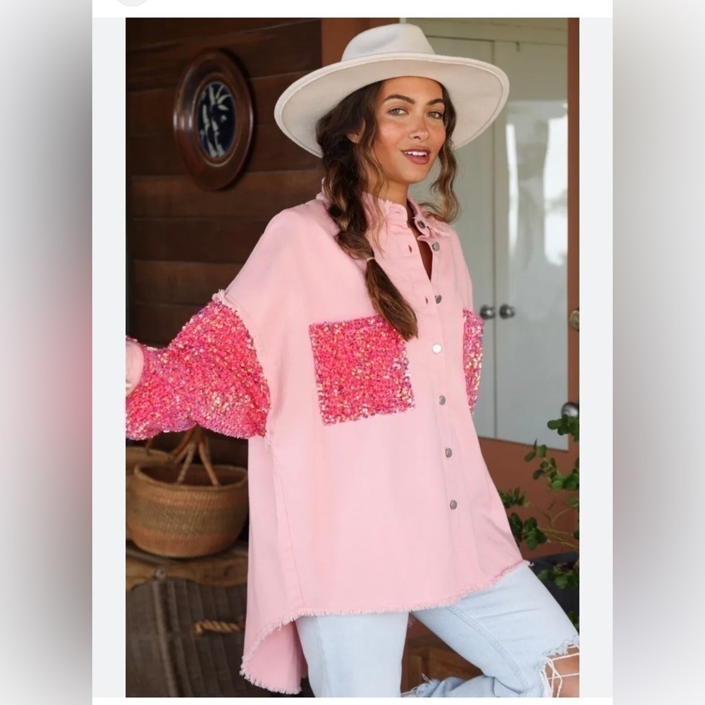 Fantastic Fawn Sequin Pink Shacket Size Medium